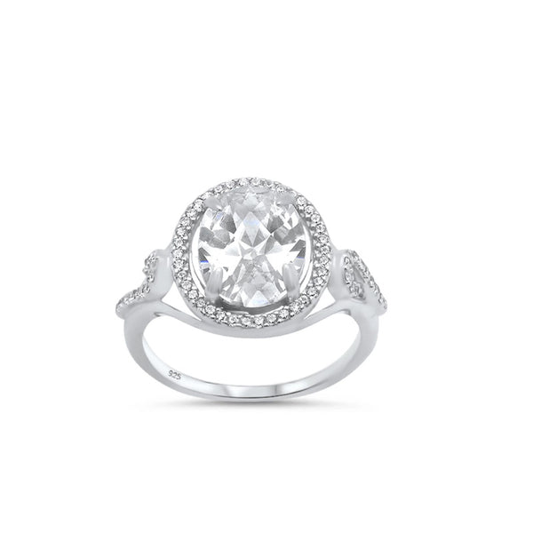 Oval Cut Cubic Zirconia Sterling Silver Engagement Ring - 01SN19